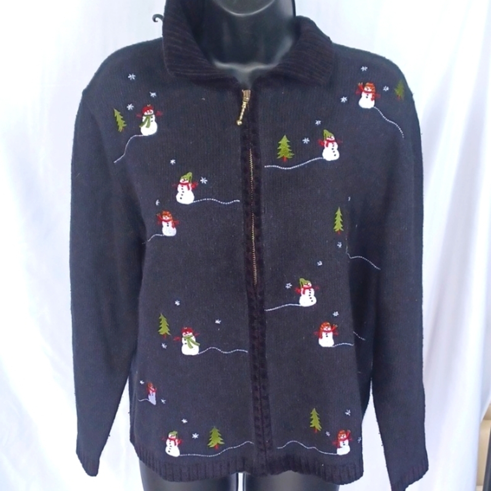 Croft & Barrow Winter Snowmen Embroidery Cardigan